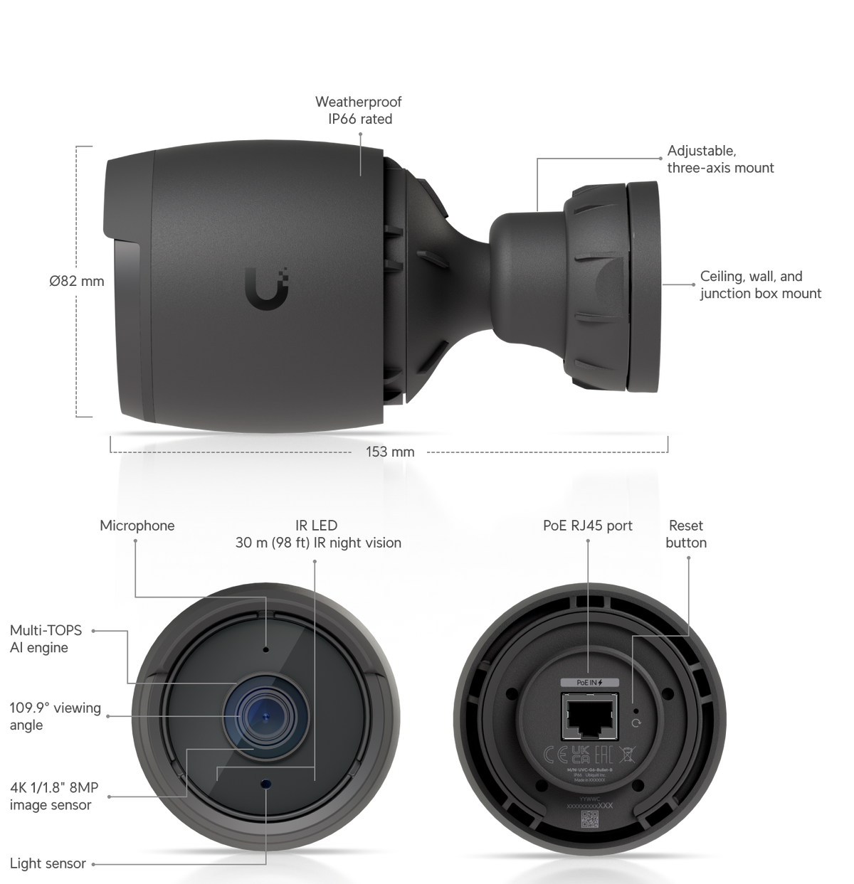 Ubiquiti UniFi Camera G6 Bullet 4K PoE Security Camera